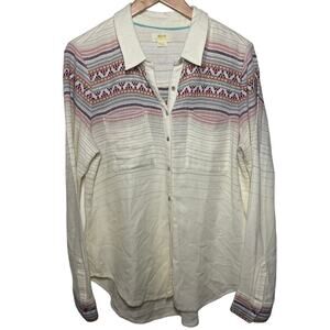 Maeve Top Women Size 16 Cream Embroidery Plus Size Wool Western Boho Collared